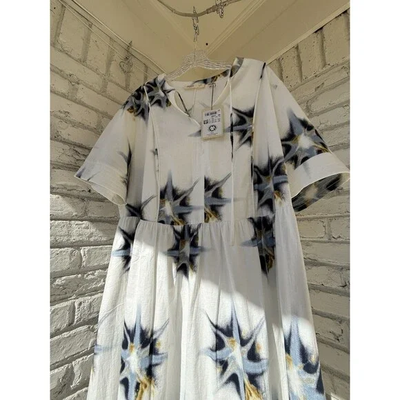 ulla popken dress Eco Cotton Starburst Print Tie Neck Dress 20/22 - Picture 4 of 14
